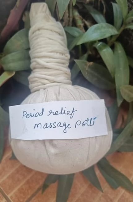 Handmade herbal massage potli from the Massage Potli Making Workshop